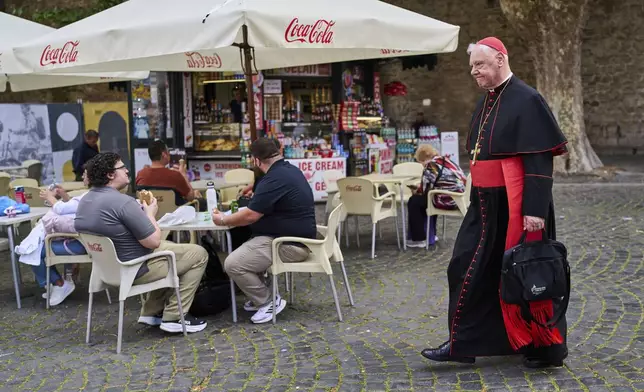 Cardinal Gerhard Ludwig Müller walks outside the Vatican, Tuesday, May 6, 2025. (AP Photo/Bernat Armangue)
