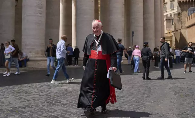 Cardinal Marc Ouellet walks outside the Vatican, Tuesday, May 6, 2025. (AP Photo/Bernat Armangue)