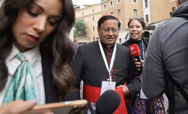 Cardinal Charles Maung Bo arrives at the Vatican, Monday, May 5, 2025, to attend the General Congregation of cardinals in the New Synod Hall where they are preparing for the upcoming conclave starting on May 7, to elect the 267th Roman pontiff. (AP Photo/Gregorio Borgia)