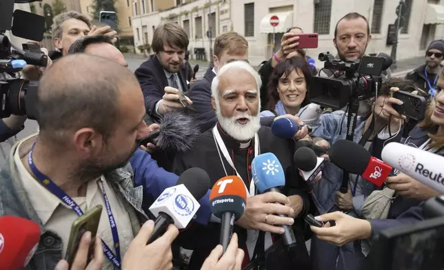 Cardinal Joseph Coutts arrives at the Vatican, Monday, May 5, 2025, to attend the General Congregation of cardinals in the New Synod Hall where they are preparing for the upcoming conclave starting on May 7, to elect the 267th Roman pontiff. (AP Photo/Gregorio Borgia)