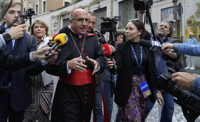 Cardinal Fernando Natalio Chomalí Garib arrives at the Vatican, Monday, May 5, 2025, to attend the General Congregation of cardinals in the New Synod Hall where they are preparing for the upcoming conclave starting on May 7, to elect the 267th Roman pontiff. (AP Photo/Gregorio Borgia)