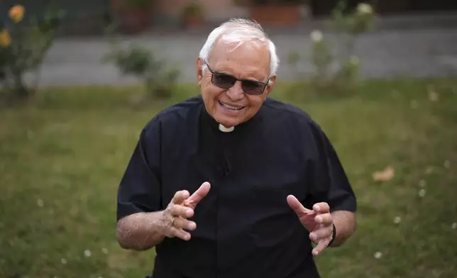 Guatemalan Cardinal Alvaro Ramazzini speaks during an interview with Associated Press at the headquarters of the Scalabrinian congregation, in Rome, Saturday, May 3, 2025. (AP Photo/Francisco Seco)