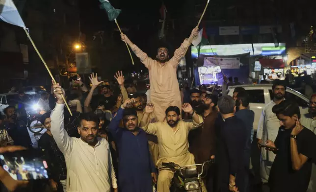 Protesters chant slogans during a demonstration to condemn Indian missile strikes, in Hyderabad, Pakistan, Wednesday, May 7, 2025. (AP Photo/Pervez Masih)