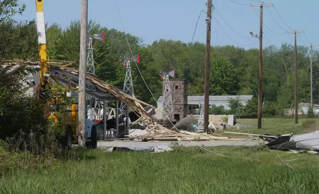 Damage from Thursday's storm is shown along U.S. 20 in Michigan City, Ind., on Friday, May 16, 2025. (Donavan Barrier /La Porte County Herald-Dispatch via AP)