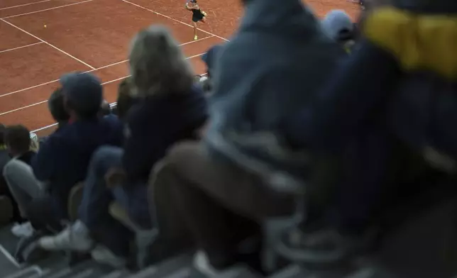 Spectators watch Jessica Pegula of the U.S. playing Romania's Anca Todoni during their first round match of the French Tennis Open, at the Roland-Garros stadium, in Paris, Tuesday, May 27, 2025. (AP Photo/Aurelien Morissard)