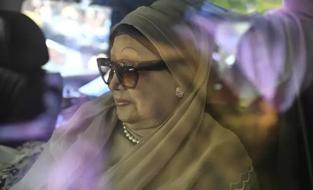 Bangladesh's ailing former Prime Minister Khaleda Zia leaves from airport in a car after she arrived from London, in Dhaka, Bangladesh, Tuesday, May 6, 2025. (AP Photo/Mahud Hossain Opu)