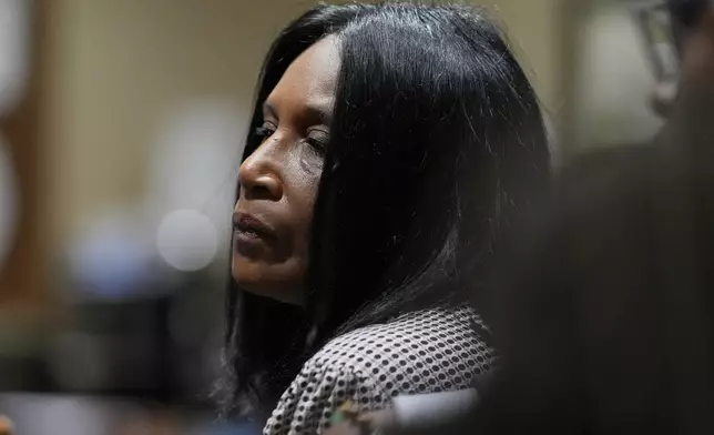 RowVaughn Wells, mother of Tyre Nichols, listens during the trial of three former Memphis police officers accused in the 2023 fatal beating of her son, Wednesday, April 30, 2025, in Memphis, Tenn. (AP Photo/George Walker IV, Pool)