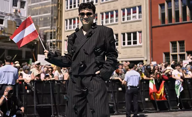 Austria's JJ poses for a photo, during the opening ceremony of the 69th Eurovision Song Contest, in Basel, Switzerland, Sunday, May 11, 2025. (Peter Schneider/Keystone via AP)