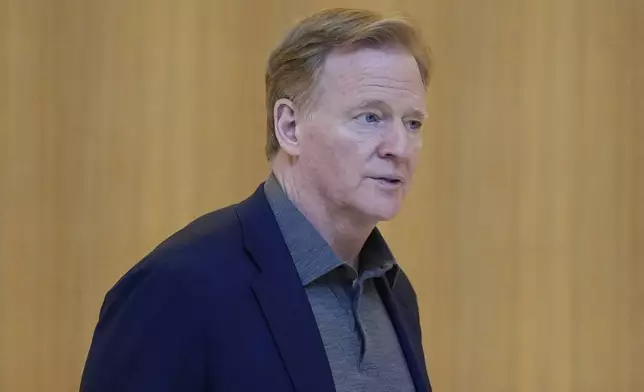 NFL Commissioner Roger Goodell arrives ahead of an NFL football owners' meeting, Tuesday, May 20, 2025, in Eagan, Minn. (AP Photo/Abbie Parr)