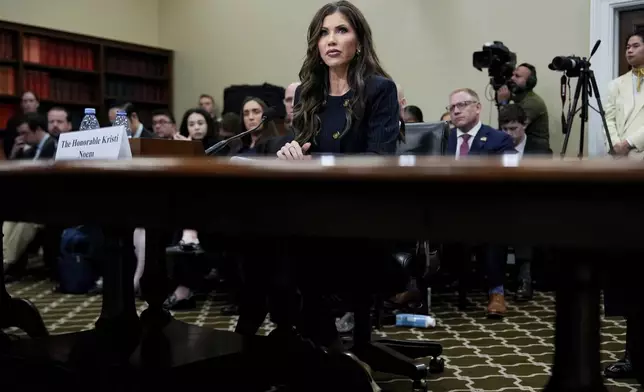 Homeland Security Secretary Kristi Noem listens to members speak during a House Appropriations Subcommittee on Homeland Security oversight hearing, Tuesday, May 6, 2025, on Capitol Hill in Washington. (AP Photo/Julia Demaree Nikhinson)