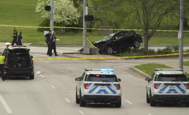 Police investigate the scene where a county deputy was struck and killed by a vehicle on Friday, May 2, 2025 in Cincinnati. (WCPO via AP)