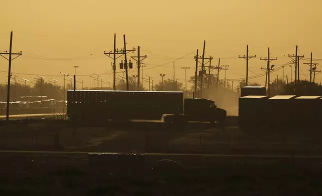 A truck enters the JBS met processing plant, Wednesday, April 16, 2025, in Panhandle, Texas. (AP Photo/Eric Gay)