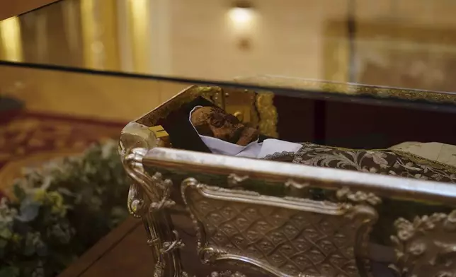 The remains of Saint Teresa of Ávila, the Spanish saint, mystic, and 16th-century religious reformer, are displayed at a church in Alba de Tormes, Salamanca, northwestern Spain, on Sunday, May 11, 2025. (Manuel Ángel Laya/Europa Press via AP)