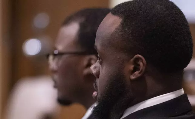 Former Memphis Police Department officers Tadarrius Bean, right, and Justin Smith Jr., left, look on during the sixth day of the trial for the death of Tyre Nichols in Memphis, Tenn., on Saturday, May 3, 2025. (Chris Day/Commercial Appeal/USA Today Network via AP, Pool)