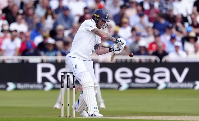 England's Ben Stokes batting on day two of the Rothesay International test series match between England and Zimbabwe, at Trent Bridge, Nottingham, England, Friday May 23, 2025. (Mike Egerton/PA via AP)