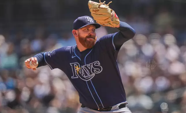 Tampa Bay Rays' Zack Littell pitches during the first inning of a baseball game against the New York Yankees, Saturday, May 3, 2025, in New York. (AP Photo/Frank Franklin II)