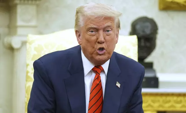 President Donald Trump speaks during a meeting with Canadian Prime Minister Mark Carney in the Oval Office of the White House, Tuesday, May 6, 2025, in Washington. (AP Photo/Evan Vucci)