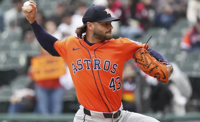 Houston Astros starting pitcher Lance McCullers Jr. throws against the Chicago White Sox during the first inning of a baseball game in Chicago, Sunday, May 4, 2025. (AP Photo/Nam Y. Huh)