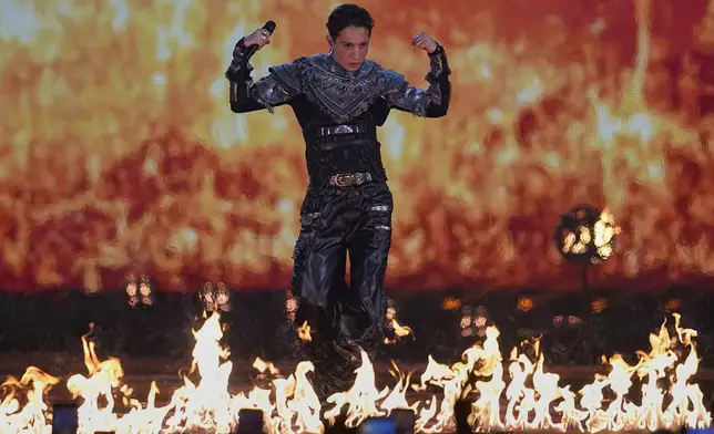 Kyle Alessandro from Norway performs the song "Lighter" during the Grand Final of the 69th Eurovision Song Contest, in Basel, Switzerland, Saturday, May 17, 2025. (AP Photo/Martin Meissner)