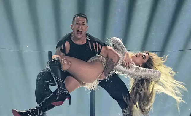 Melody from Spain performs the song "ESA DIVA" during the Grand Final of the 69th Eurovision Song Contest, in Basel, Switzerland, Saturday, May 17, 2025. (AP Photo/Martin Meissner)