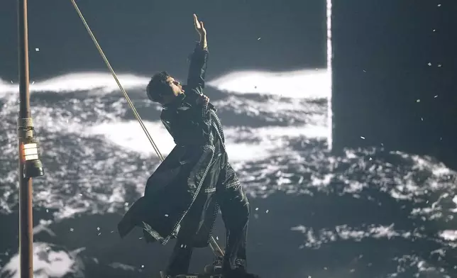 JJ from Austria performs the song "Wasted Love" during the Grand Final of the 69th Eurovision Song Contest, in Basel, Switzerland, Saturday, May 17, 2025. (AP Photo/Martin Meissner)