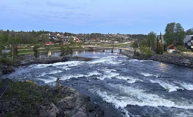 The town of Kongsberg, which is the headquarters of a defense company which makes missiles for Ukraine and is seen as a potential target for sabotage, is seen in Norway Wednesday, May 7, 2025. (AP Photo/Emma Burrows)