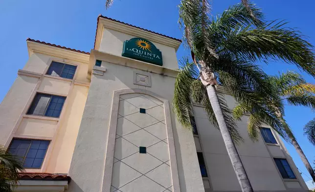 A La Quinta Inn is photographed May 2, 2025, in Hawaiian Gardens, Calif. (AP Photo/Mark J. Terrill)