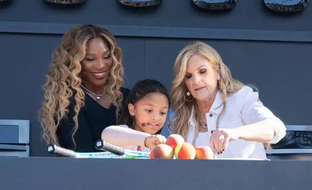Serena Williams, from left, Alexis Olympia Ohanian, and Trisha Yearwood are seen at the Williams Sonoma Culinary Stage during the 2025 BottleRock Napa Valley on Friday, May 23, 2025, at Napa Valley Expo in Napa, Calif. (Photo by Amy Harris/Invision/AP)