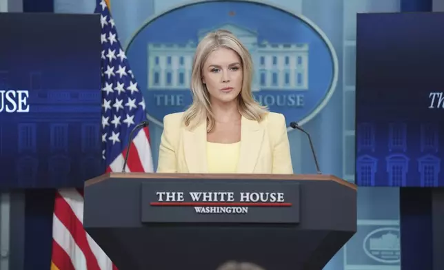 White House press secretary Karoline Leavitt speaks during a briefing at the White House, Monday, May 19, 2025, in Washington. (AP Photo/Evan Vucci)