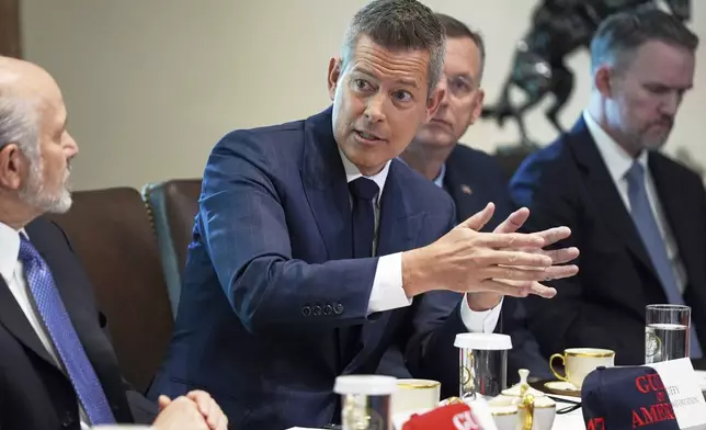 Secretary of Transportation Sean Duffy, speaks during a cabinet meeting at the White House, Wednesday, April 30, 2025, in Washington. (AP Photo/Evan Vucci)