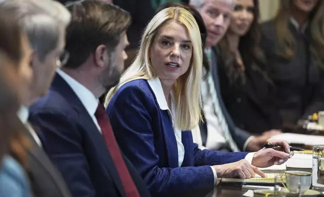 Attorney General Pam Bondi speaks during a cabinet meeting at the White House, Wednesday, April 30, 2025, in Washington. (AP Photo/Evan Vucci)