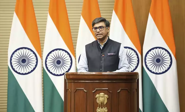 India's Foreign Secretary Vikram Misri addresses the media at a press briefing in New Delhi, India, Saturday, May 10, 2025. (AP Photo/Karma Bhutia)