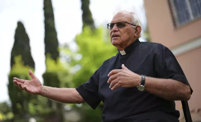 Guatemalan Cardinal Alvaro Ramazzini speaks during an interview with the Associated Press at the headquarters of the Scalabrinian congregation, in Rome, Saturday, May 3, 2025. (AP Photo/Francisco Seco)