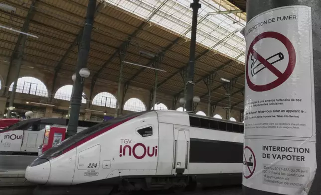 A "No smoking" sign is pictured at Gare du Nord train station in Paris, Thursday, May 29 2025. (AP Photo/Michel Euler)