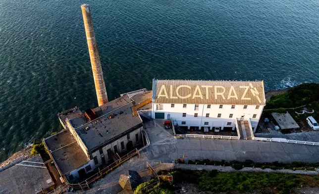 A building stands on Alcatraz Island on Sunday, May 4, 2025, in the San Francisco Bay, Calif. (AP Photo/Noah Berger)