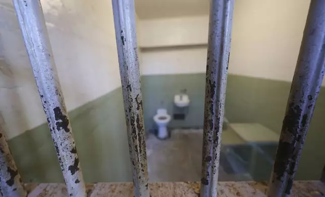 The inside of a prison cell is shown on Alcatraz Island Monday, May 5, 2025, in San Francisco. (AP Photo/Jed Jacobsohn)