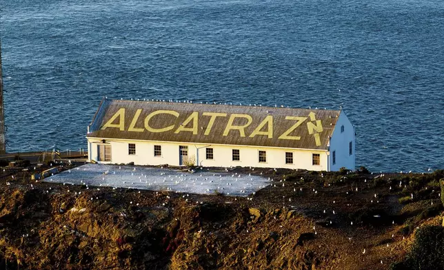 A building stands on Alcatraz Island on Sunday, May 4, 2025, in the San Francisco Bay, Calif. (AP Photo/Noah Berger)