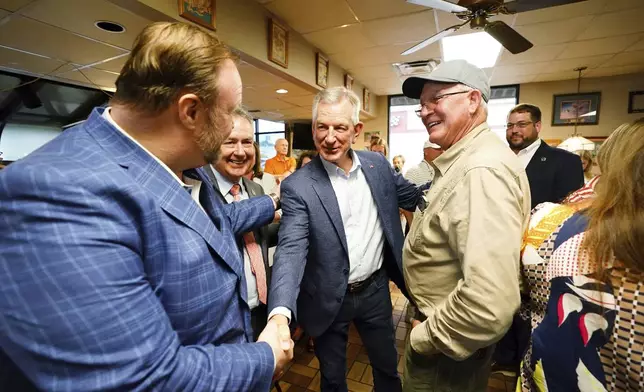 U.S. Sen. Tommy Tuberville, R-Ala., greets supporters following announcing his plans to run for the governor of Alabama in 2026, Tuesday May 27, 2025 at Byron's Smokehouse in Auburn, Ala. (AP Photo/ John David Mercer)