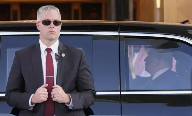 President Donald Trump leaves the Royal Palace after a signing ceremony with Saudi Crown Prince Mohammed bin Salman in Riyadh, Saudi Arabia, Tuesday, May 13, 2025. (AP Photo/Alex Brandon)