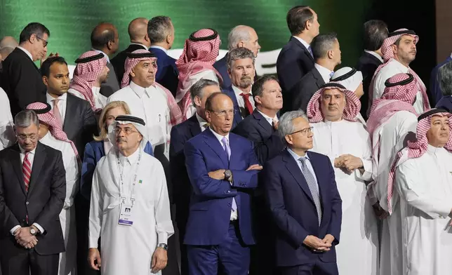 Leaders waiting for the President Donald Trump arrival at the King Abdulaziz International Conference Center, in Riyadh, Saudi Arabia, Tuesday, May 13, 2025. (AP Photo/Alex Brandon)