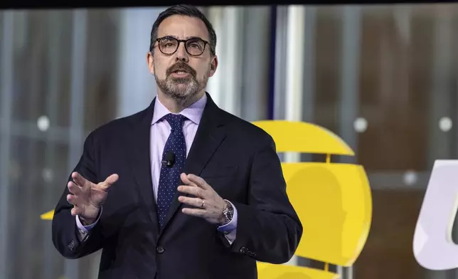 Lew Sherr, CEO and Executive Director of USTA speaks at a news conference announcing the redevelopment of Arthur Ashe Stadium and the USTA Billie Jean King National Tennis Center, Monday, May 19, 2025, in New York. (AP Photo/Stefan Jeremiah)