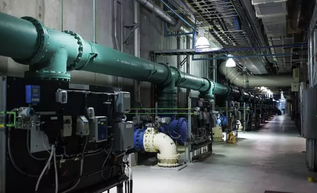Equipment sits inside the Sweeney Water Treatment Plant, which processes water for much of New Hanover County in Wilmington, N.C., Monday, April 28, 2025. (AP Photo/Ben McKeown)