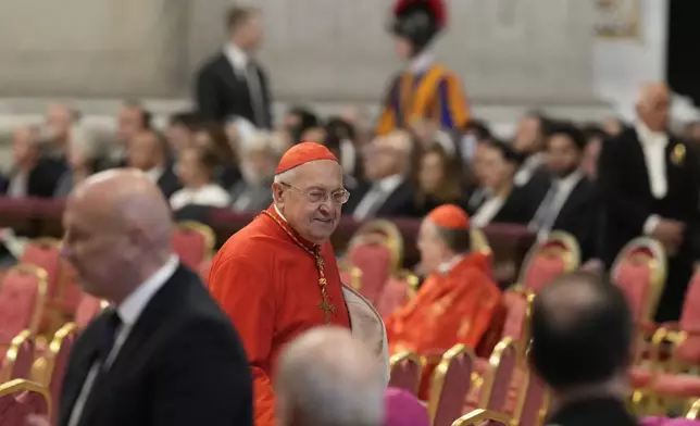 Cardinal Leonardo Sandri attends a final Mass celebrated by cardinals inside St. Peter's Basilica, before the conclave to elect a new pope, at the Vatican, Wednesday, May 7, 2025. (AP Photo/Gregorio Borgia)