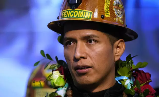 Senate President Andronico Rodriguez attends a ceremony announcing his presidential candidacy for the Alianza Popular (Popular Alliance) party, in La Paz, Bolivia, Monday, May 19, 2025. (AP Photo/Juan Karita)