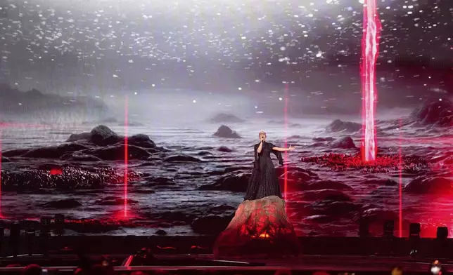 Klavdia from Greece performs the song "Asteromata" during the second semi-final of the 69th Eurovision Song Contest, in Basel, Switzerland, Thursday, May 15, 2025. (AP Photo/Martin Meissner)