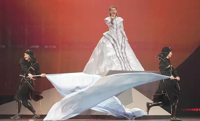 Mariam Shengelia from Georgia performs the song Freedom during the second semi-final of the 69th Eurovision Song Contest, in Basel, Switzerland, Thursday, May 15, 2025. (AP Photo/Martin Meissner)