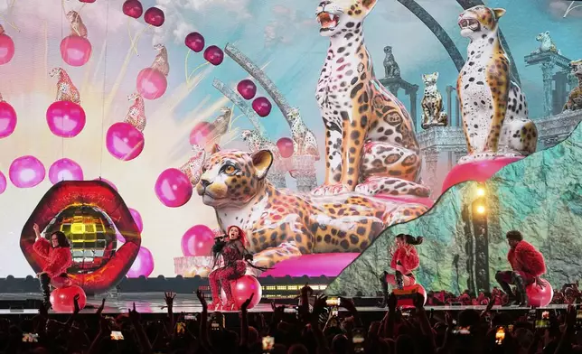 Miriana Conte from Malta performs the song "SERVING" during the second semi-final of the 69th Eurovision Song Contest, in Basel, Switzerland, Thursday, May 15, 2025. (AP Photo/Martin Meissner)