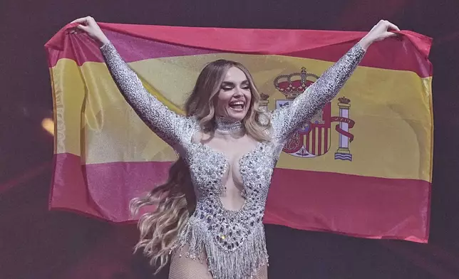 during the dress rehearsal for the Grand Final of the 69th Eurovision Song Contest, in Basel, Switzerland, Friday, May 16 2025. (AP Photo/Martin Meissner)