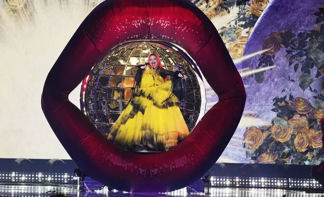 Miriana Conte from Malta performs the song "SERVING" during the second semi-final of the 69th Eurovision Song Contest, in Basel, Switzerland, Thursday, May 15, 2025. (AP Photo/Martin Meissner)