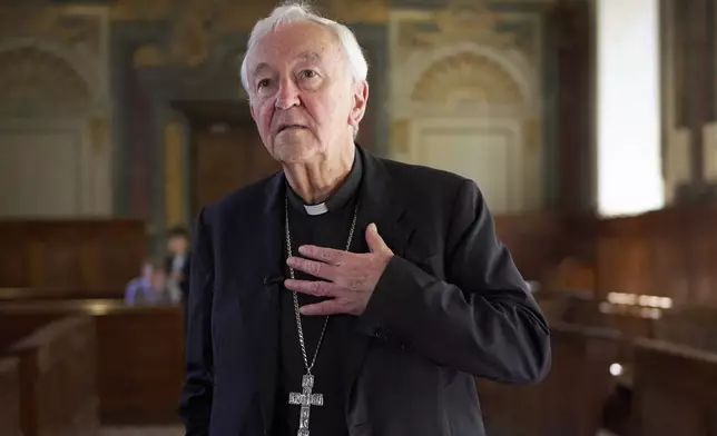 Cardinal Vincent Nichols attends an interview at the Venerable English College, in Rome, Friday, May 2, 2025. (AP Photo/Alessandra Tarantino)